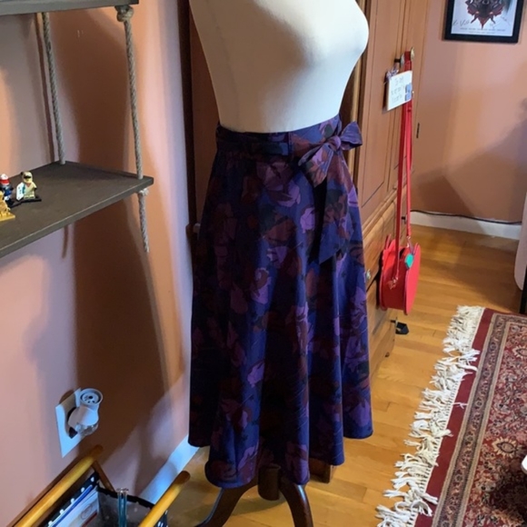Xs modcloth on my way skirt blue purple floral pockets belt tie - Picture 3 of 3